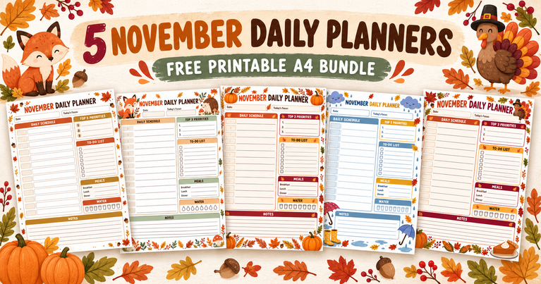 5 November Daily Planners – Free Printable A4 Bundle