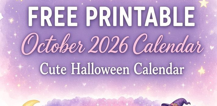 Free Printable October 2026 Calendar – Cute Halloween Kawaii Style (Pumpkin, Witch & Ghost)