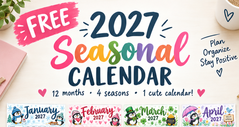 Free 2027 Seasonal Calendar: A Cute Printable Calendar for the Whole Year